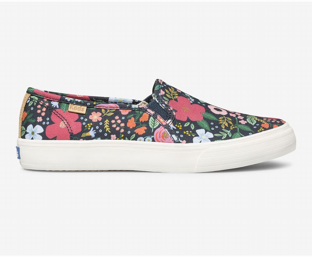 Women's Keds x Rifle Paper Co Double Decker Wild Rose Wide Width Shoes Navy 4693172NV - South Africa